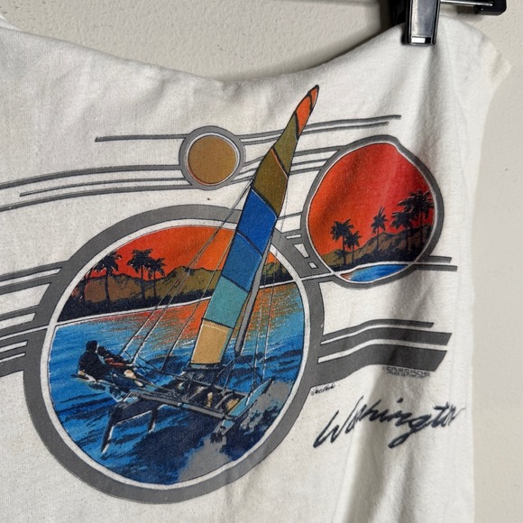 Vintage Kids Medium White Washington Sailboat Beach Graphic Sleeveless Shirt - Picture 4 of 5